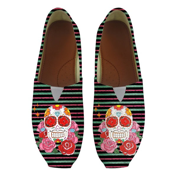 Punk 3D Sugar Skull Floral Pattern Woman's Lazy Slip On Cotton Shoes