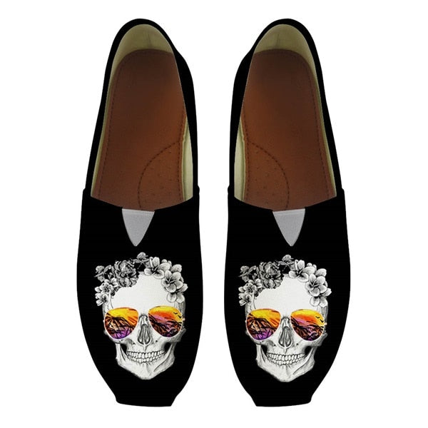 Punk 3D Sugar Skull Floral Pattern Woman's Lazy Slip On Cotton Shoes