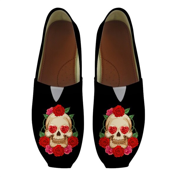 Punk 3D Sugar Skull Floral Pattern Woman's Lazy Slip On Cotton Shoes