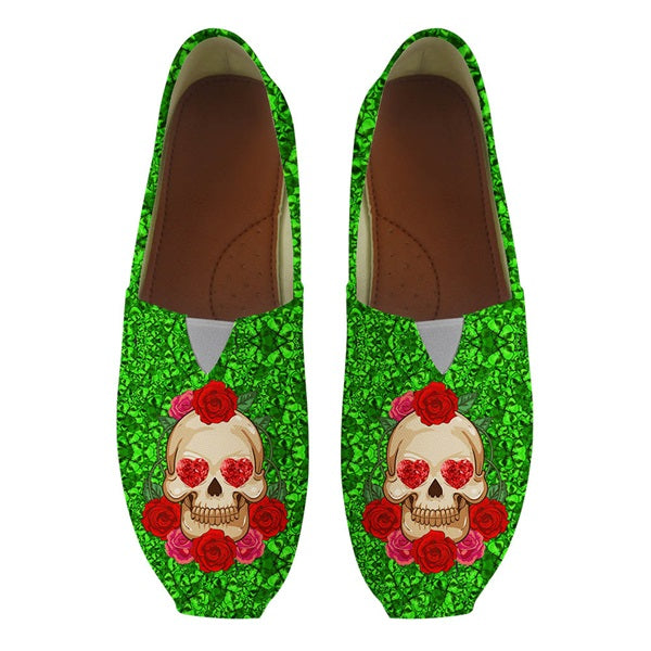 Punk 3D Sugar Skull Floral Pattern Woman's Lazy Slip On Cotton Shoes