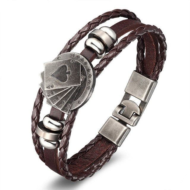 New Fashion 3 layer Leather Skull Bracelets&Bangles Handmade Round Rope Turn Buckle Bracelet For Women Men Charm bracelet