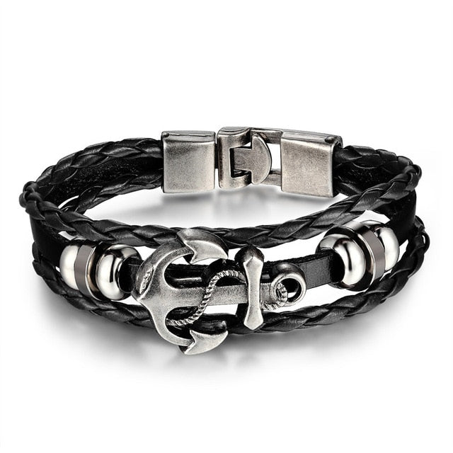 New Fashion 3 layer Leather Skull Bracelets&Bangles Handmade Round Rope Turn Buckle Bracelet For Women Men Charm bracelet