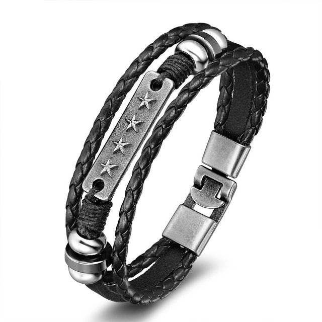 New Fashion 3 layer Leather Skull Bracelets&Bangles Handmade Round Rope Turn Buckle Bracelet For Women Men Charm bracelet