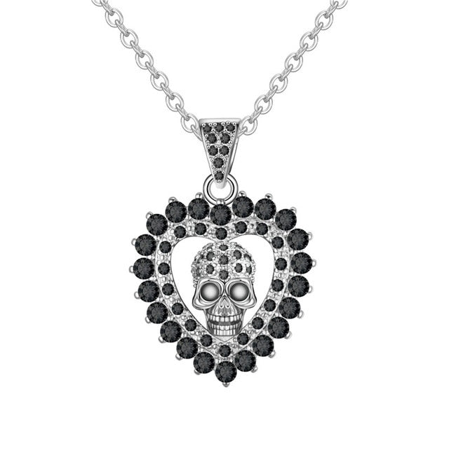 Fashion Love Heart Punk Skull Necklaces Pendants Zircon Crystals   Necklaces