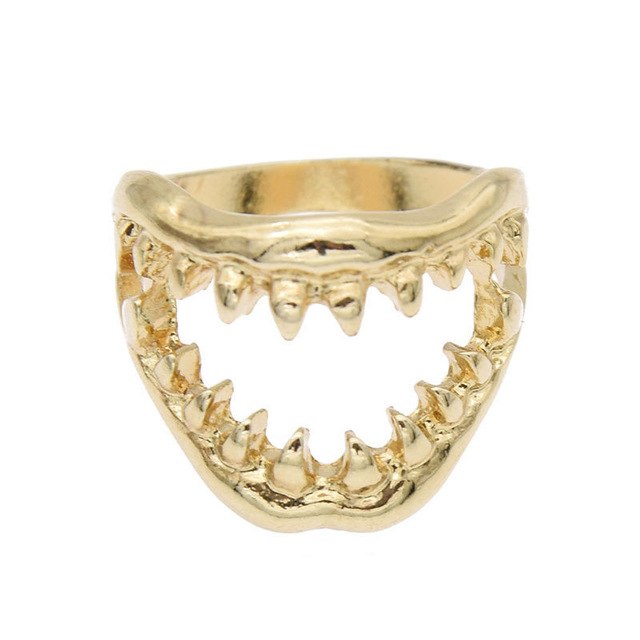 Shark Tooth Skull Mouth Punk Ring Mental Health Awareness Depression Awareness Pause Ring Inspiration Jewelry 2C0258