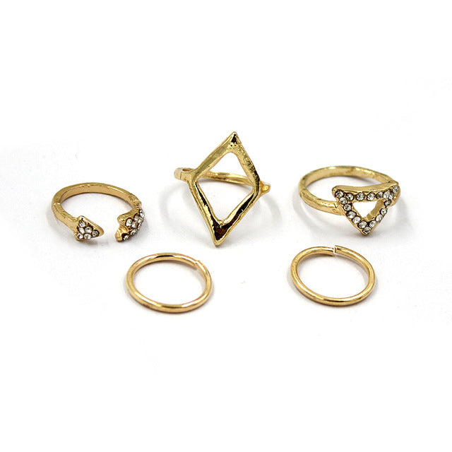 Hot sell Gold & Silver  Mid Finger Ring 5pcs/Set Punk style Arrow triangle joint ring