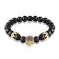 Brand Fashion Natural Beads Strand Bracelet Micro Pave CZ Black Skeleton Skull Corwn Lava Rock Stone Energy Men Buddha Jewelry