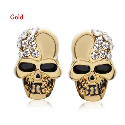 1Pair New Gothic Skull Head Stud Earrings For Women Skeleton Crystal Rhinestones Ear Studs Party Punk Piercing Jewelry
