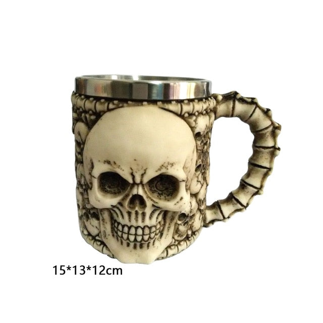 350ML Double Wall Stainless Steel 3D Skull Mugs Coffee Tea Bottle Mug Skull Knight Tankard Dragon Drinking Kup Milk