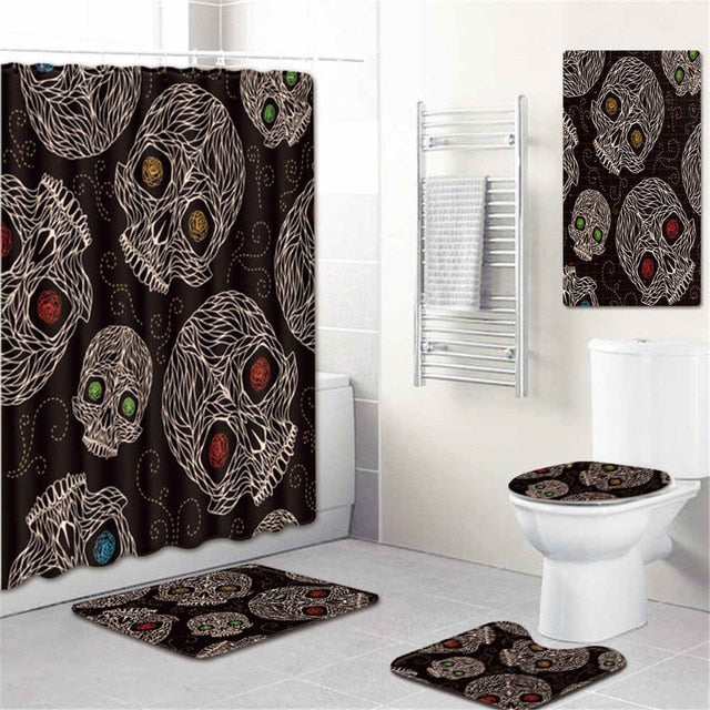 5Pcs/Set 3D Skull Shower Curtain Bath Rug Set