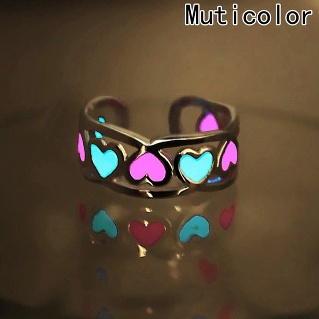 Glowing Ring Glow In The Dark Hollow Heart Love Open Ring Women Alloy