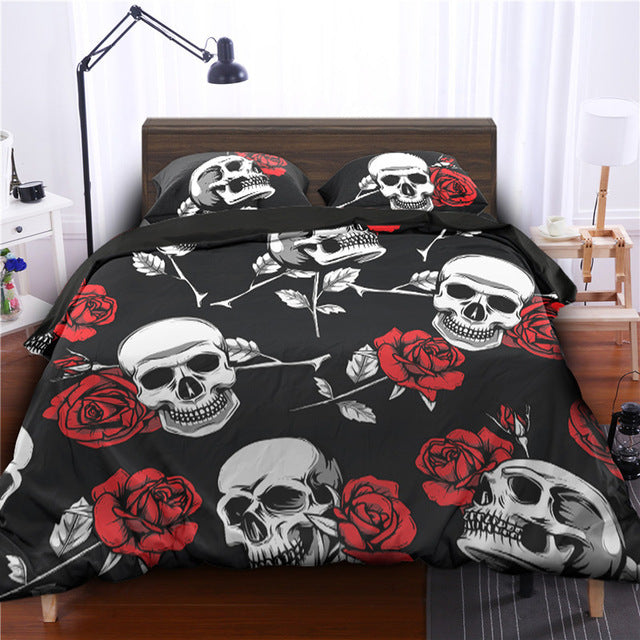 Rose flower sugar skull Print Duvet Cover set with pillowcase
