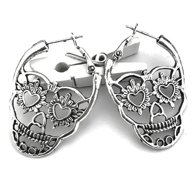 Silver Black Color Skull Stud Earrings