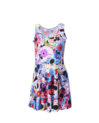 Colored Skulls Print Skater Dress