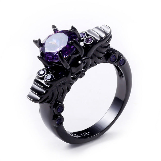 Skull Ring Black Zircon Women's Wedding Ring Punk Jewelry