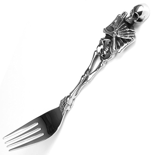 316L Stainless Steel Skull Fork/Spoon Tableware Cutlery Spoon Fork Sets Dining Forks Bento Accessories Kitchen Goods Garfo