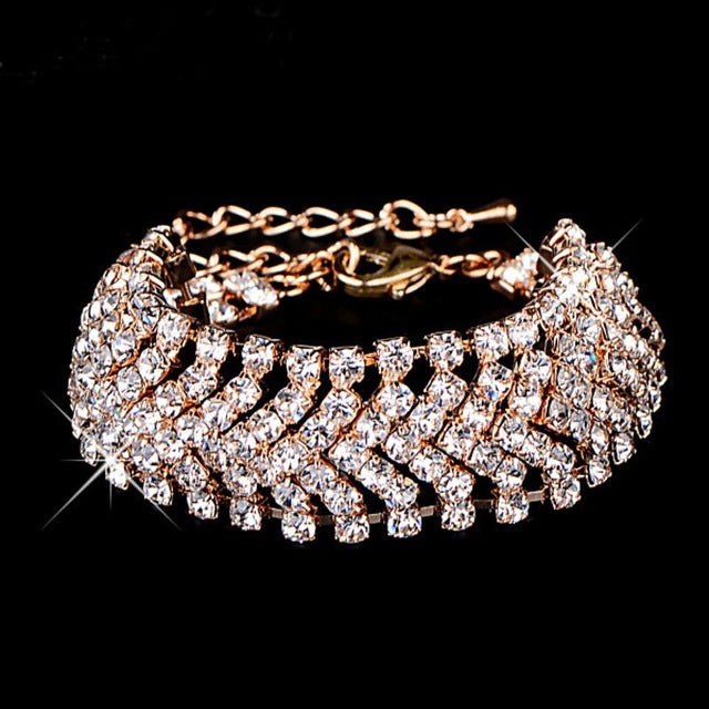 Brand Designer Fashion Gold Color Charming Bride Sliver Plated Wedding Crystal Jewelry Shiny Wide For Women 2 Colors