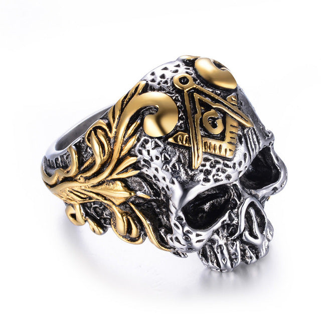 316L Stainless Steel Classic Masonic Skull Head Rings Men's Biker Ring jewelry
