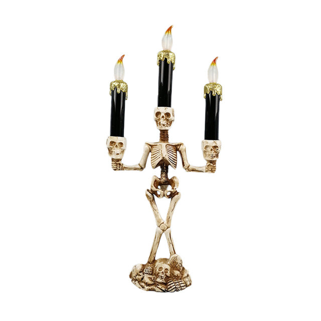 LED Candle Holder 3-arms Skull Skeleton Candle Stand Resin For Home