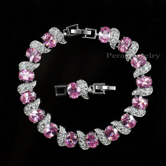 925 Sterling Silver Bridal Wedding Party Jewelry Super White Cubic Zirconia Chain & Link Bracelet For Brides B081