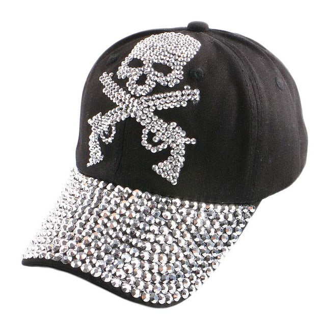 Cap hats handmade DIY SKULL pattern with silver rhinestone