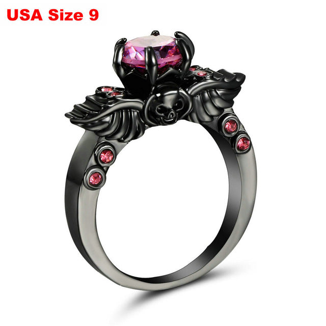 Brand New Arrival Creative Black Silver Gold colour Wing Skull Ring with AAA Zirconia Crystal Plated Party Jewelry