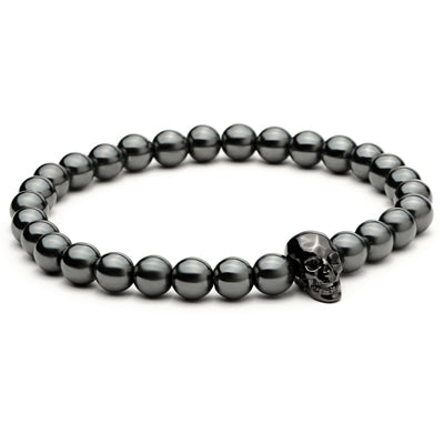 Black Hematite Stone Bead Bracelet Male Skull Charms Bracelet & Bangle Men Bijoux Nature Stone man bracelets bangles