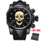 Men's Skull Hollow Quartz Watch Men Skeleton Military Watches Big Design