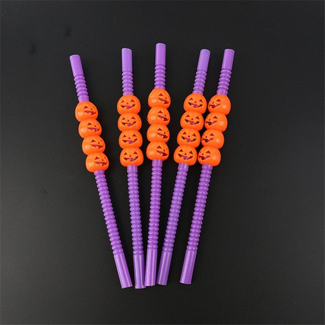 20pcs Halloween Cartoon Skull/Pumpkin Drinking Straws Halloween Holiday