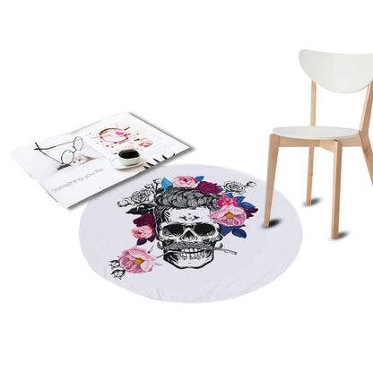 Sugar Skull Printed Coral Velvet Chair Pink Floor Mats Round Carpets Living Room Kids Bedroom Play Area Outdoor Rugs Home Decor