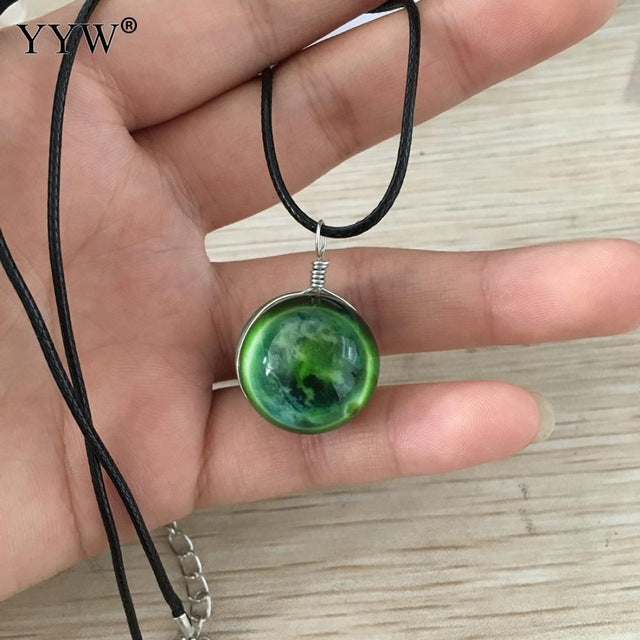 Time Gem Jewelry Necklace Glass Glowing Pendant Necklace Glow In The Dark Necklace Long Chain Luminous Necklace Starry Design