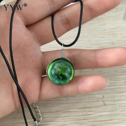 Time Gem Jewelry Necklace Glass Glowing Pendant Necklace Glow In The Dark Necklace Long Chain Luminous Necklace Starry Design