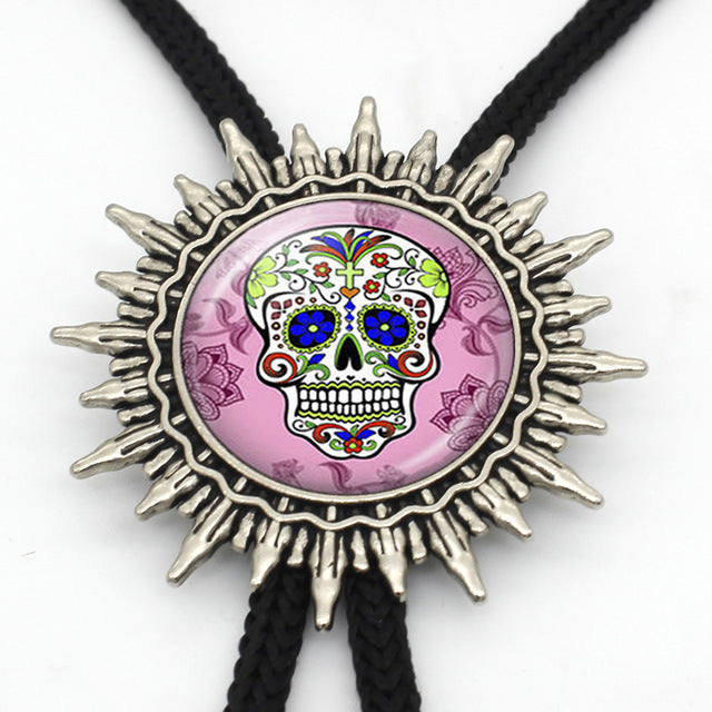 New Arrival Tattoo Skull Western Bolo Tie Round Glass Dome Sugar Skull Jewelry Mens Neck Tie Wholesale