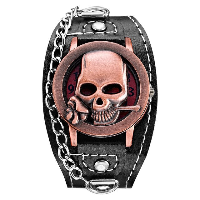 High Quality Brand Unique Skull Quartz Punk Watches Luxury Leather Sports Watch Relogio Masculino 1831-5