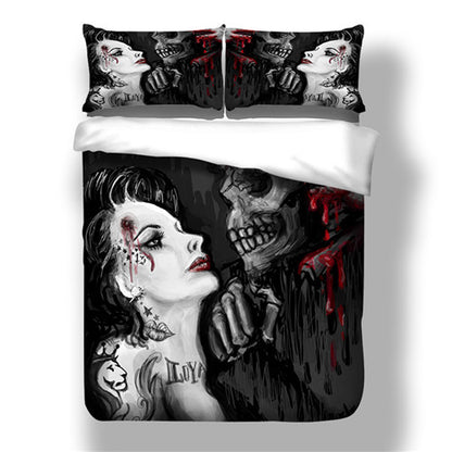 Wongsbedding Skull And Beauty Duvet Cover Bedding Set Bed Sheet Twin Full Queen King Size 3PCS