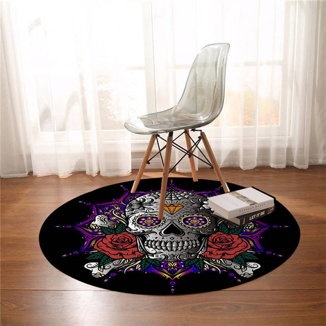 Sugar Skull Area Rugs Red Rose Non slip Round Carpet