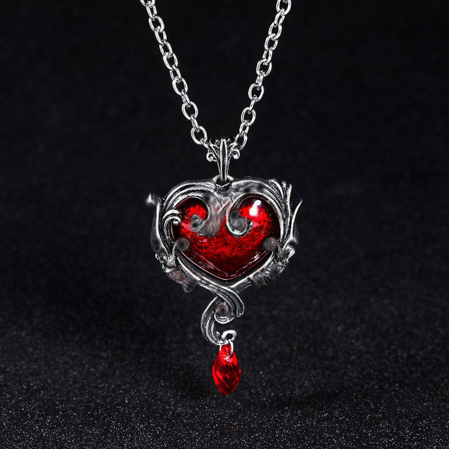 Skull Red red peach heart crystal necklace pendant accessories Men Women Jewelry