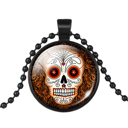 Classic Mexico Sugar Skull Pendants Necklace Vintage Jewelry Glass Cabochon Statement Necklace For Women Gift 1PC