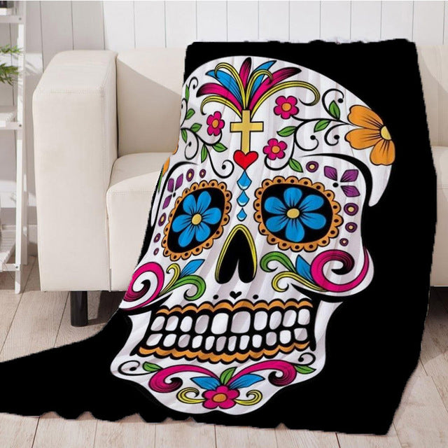 Flannel Halloween Skull Skeleton Head Spider Net Nightmare Throw Blanket Plaids Warmth Soft Plush Sofa Bed