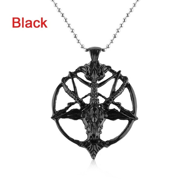 1Pcs Fashion Retro Pentagram Pan God Skull Goat Head Pendant Necklace Luck Satanism Occult Metal Vintage Silver Star Necklace