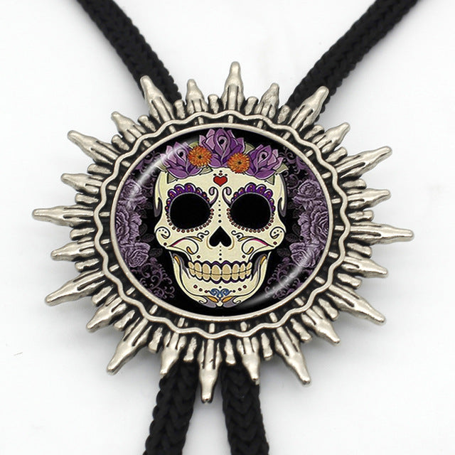 New Arrival Tattoo Skull Western Bolo Tie Round Glass Dome Sugar Skull Jewelry Mens Neck Tie Wholesale