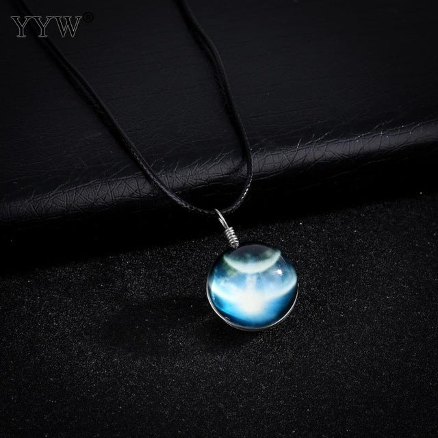 Time Gem Jewelry Necklace Glass Glowing Pendant Necklace Glow In The Dark Necklace Long Chain Luminous Necklace Starry Design