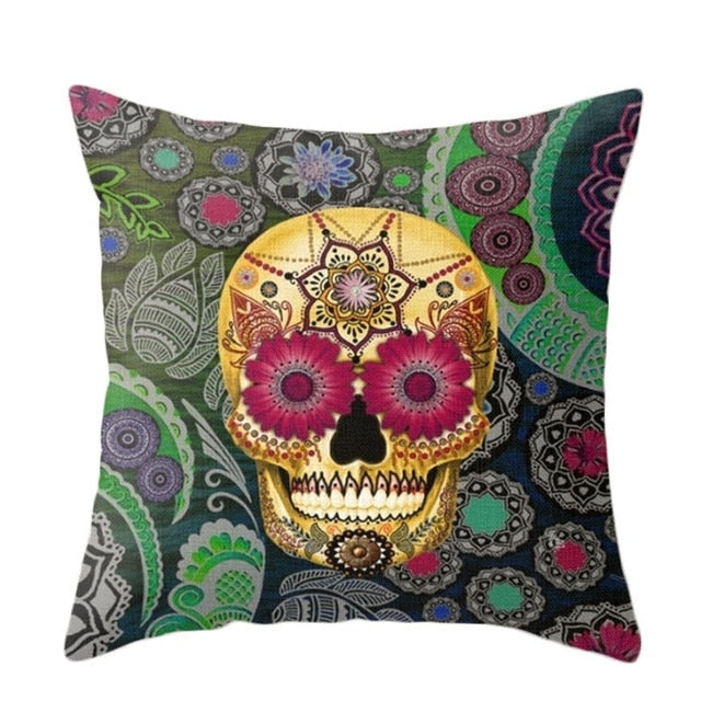 Paisley Skull Cushion Cover Bohemian Pillowcase Square Car Covers