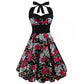Plus Size Women Floral Skull Print Off Shoulder Sexy Halter Dress