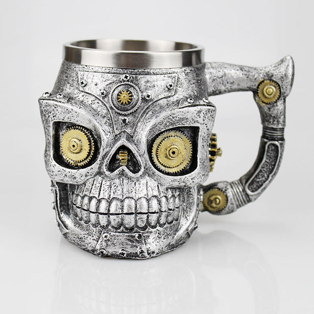 Skull Mug Contain Viking Skeleton Death Grim Knight Gothic Design Coffee Beer Tankard Mugs