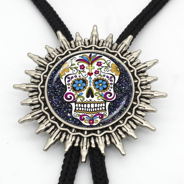 New Arrival Tattoo Skull Western Bolo Tie Round Glass Dome Sugar Skull Jewelry Mens Neck Tie Wholesale