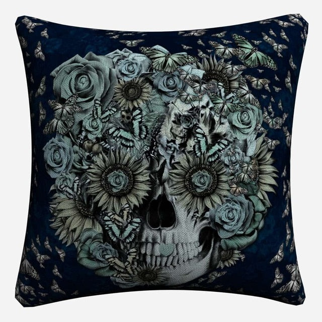 Sugar Skull Psychedelic Mandala Art Decorative Cotton Linen Cushion Cover