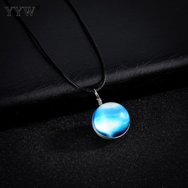 Time Gem Jewelry Necklace Glass Glowing Pendant Necklace Glow In The Dark Necklace Long Chain Luminous Necklace Starry Design