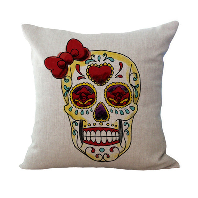 Pillowcase Vintage Mexican Skull pillow case Cotton Linen Printed pillow cover black Cartoon 18*18 Inches home Throw Pillowcases