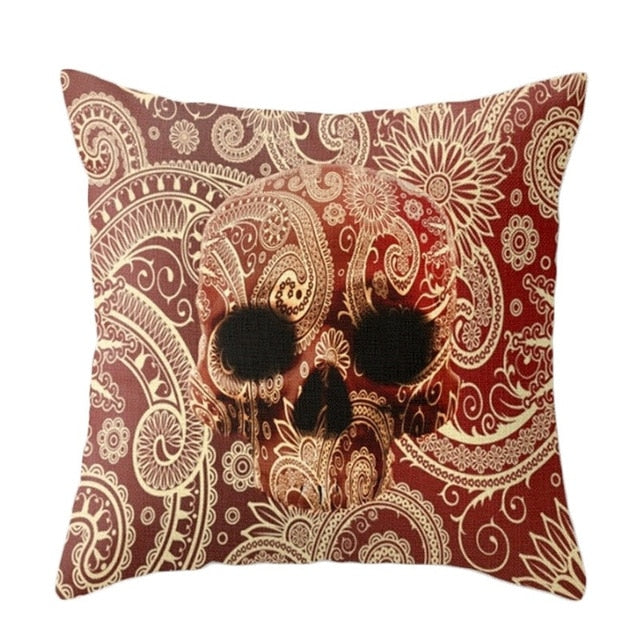 Paisley Skull Cushion Cover Bohemian Pillowcase Square Car Covers